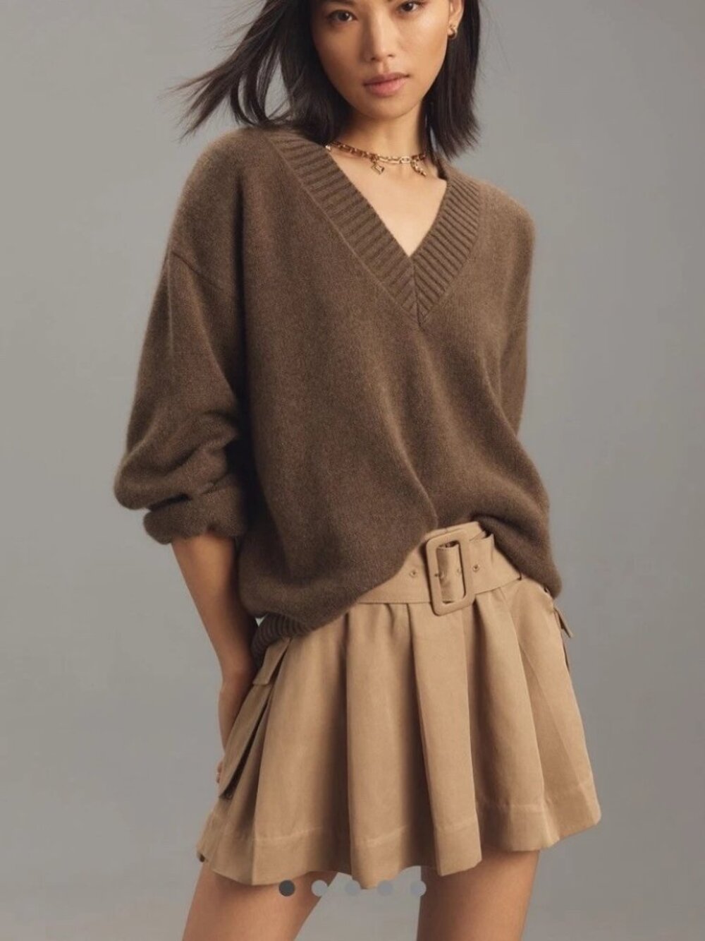 Reformation Brinley Khaki Pleated Mini Skirt Tan